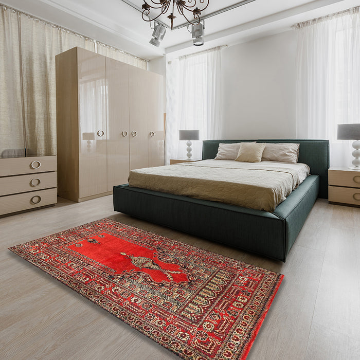 Traditional Orange Salmon Pink Oriental Rug in a Bedroom, tr4806