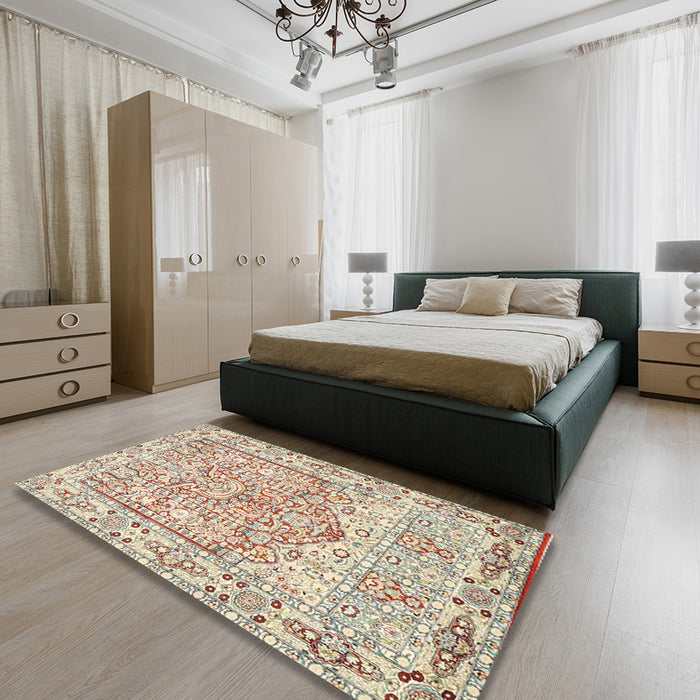 Traditional Orange Salmon Pink Persian Rug in a Bedroom, tr4807