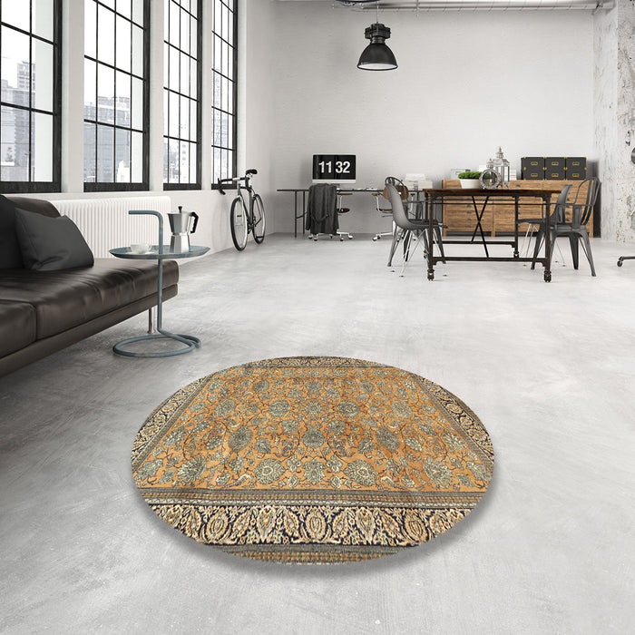 Round Traditional Reddish Brown Persian Rug in a Office, tr4808
