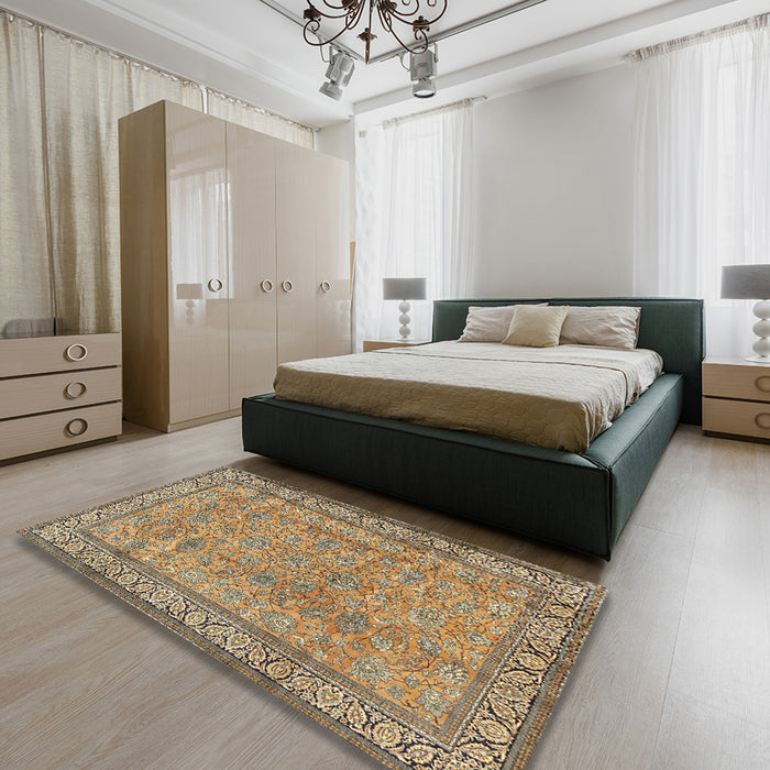 Traditional Reddish Brown Persian Rug in a Bedroom, tr4808