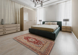 Traditional Brown Red Medallion Rug in a Bedroom, tr480