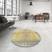 Round Machine Washable Traditional Brass Green Rug in a Office, wshtr4812