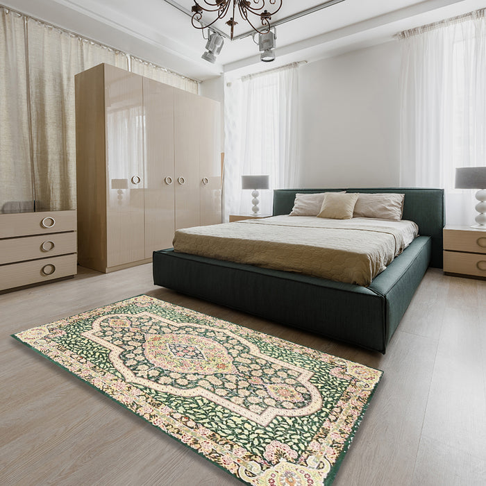 Machine Washable Traditional Gold Rug in a Bedroom, wshtr4813