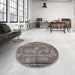 Round Traditional Purple Medallion Rug in a Office, tr4814