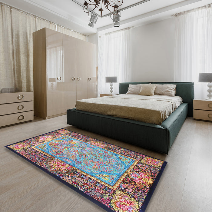 Machine Washable Traditional Dark Gray Rug in a Bedroom, wshtr4815