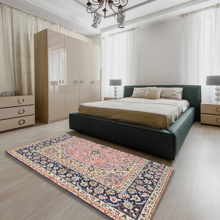 Machine Washable Traditional Rose Pink Rug in a Bedroom, wshtr4817