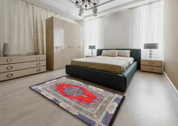 Traditional Brown Red Medallion Rug in a Bedroom, tr4818