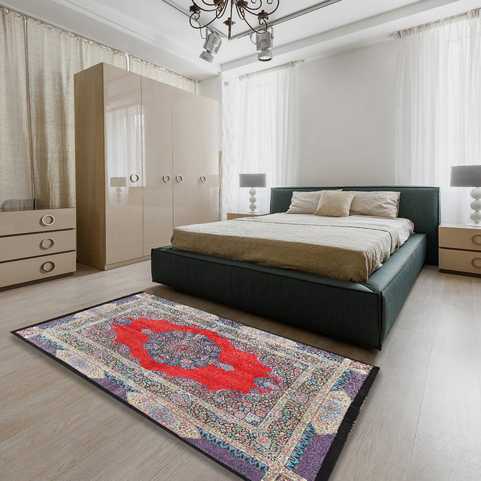 Traditional Brown Red Medallion Rug in a Bedroom, tr4818