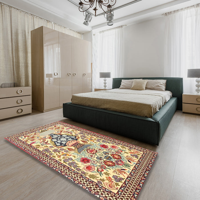 Machine Washable Traditional Sienna Brown Rug in a Bedroom, wshtr4819