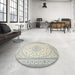 Round Machine Washable Traditional Gunmetal Gray Rug in a Office, wshtr481