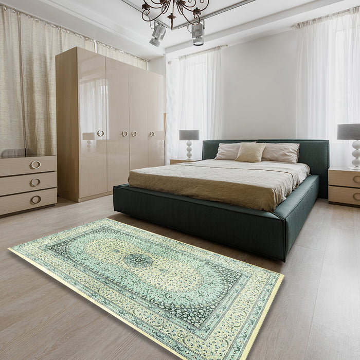 Traditional Green Persian Rug in a Bedroom, tr4820