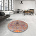 Round Machine Washable Traditional Cherry Red Rug in a Office, wshtr4822