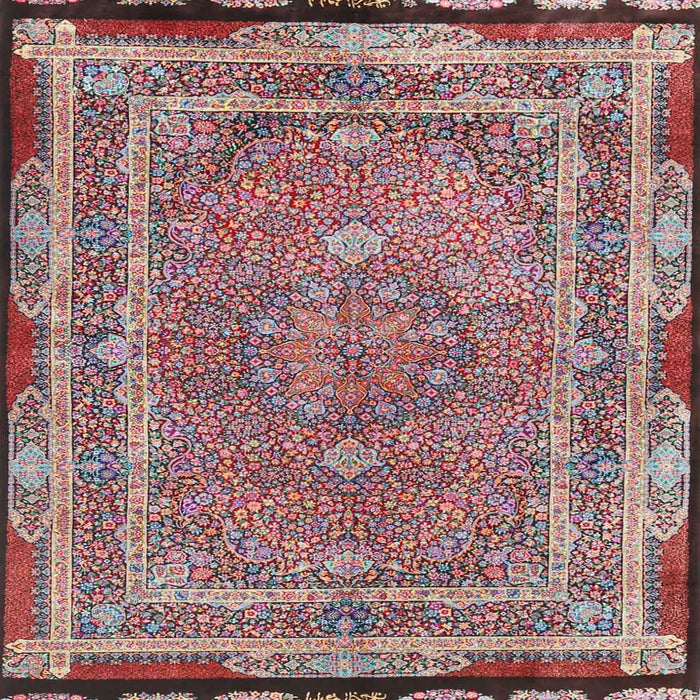 Round Machine Washable Traditional Brown Red Rug, wshtr4823