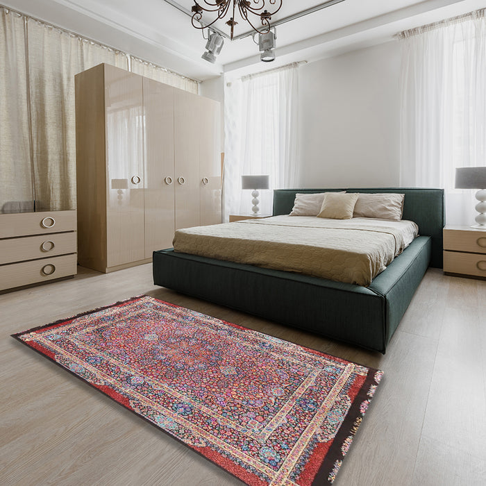 Traditional Brown Red Persian Rug in a Bedroom, tr4823