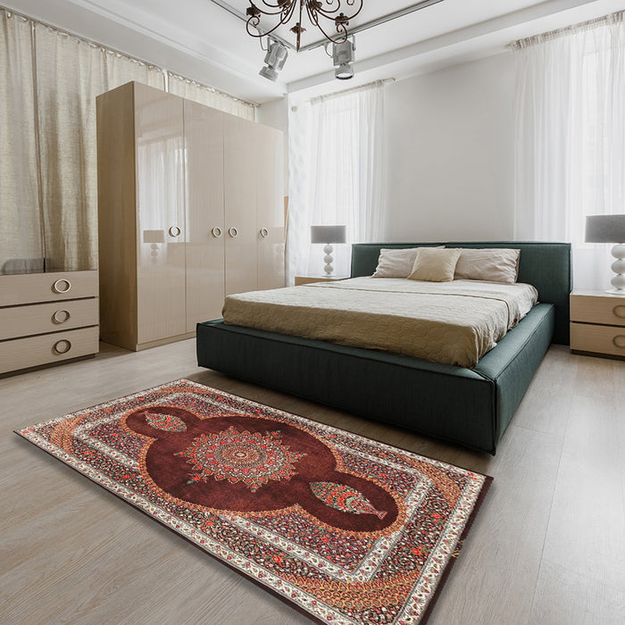 Traditional Saffron Red Medallion Rug in a Bedroom, tr4824