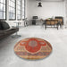 Round Machine Washable Traditional Sand Brown Rug in a Office, wshtr4825