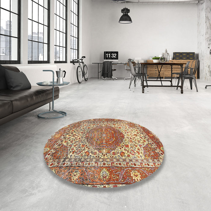 Round Traditional Mahogany Brown Medallion Rug in a Office, tr4827
