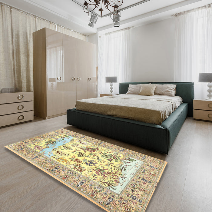 Traditional Harvest Gold Animal Rug in a Bedroom, tr4828