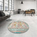 Round Machine Washable Traditional Pale Silver Gray Rug in a Office, wshtr4829