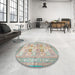 Round Traditional Pale Silver Gray Persian Rug in a Office, tr4829