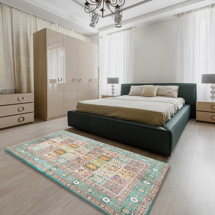 Traditional Pale Silver Gray Persian Rug in a Bedroom, tr4829