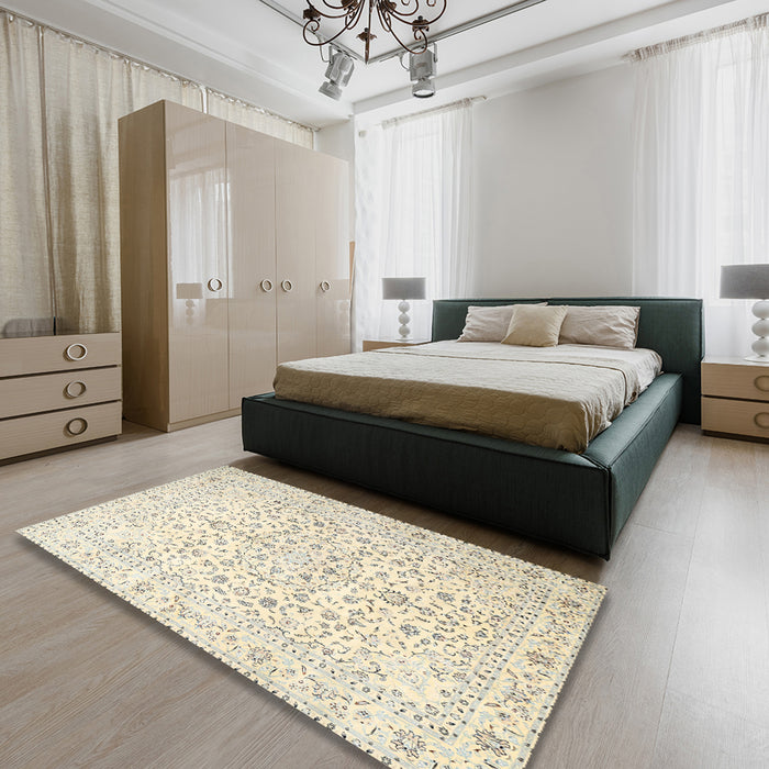 Machine Washable Traditional Tan Brown Rug in a Bedroom, wshtr4830