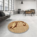 Round Machine Washable Traditional Red Rug in a Office, wshtr4834