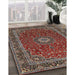 Traditional Deep Red Medallion Rug in Family Room, tr483