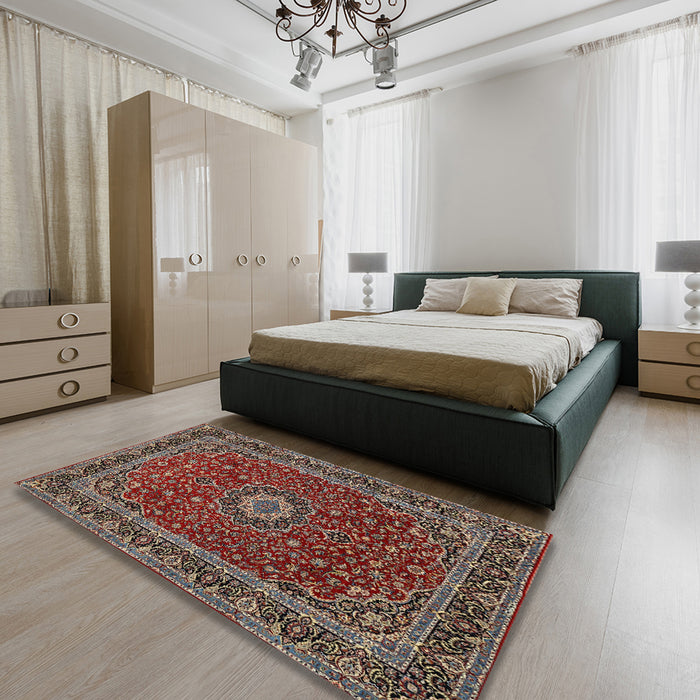 Machine Washable Traditional Deep Red Rug in a Bedroom, wshtr483
