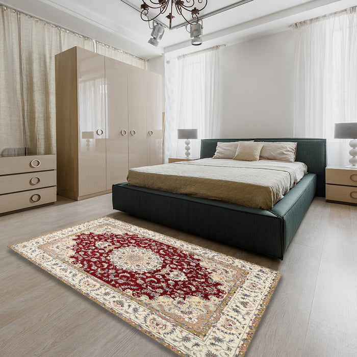 Machine Washable Traditional Desert Sand Beige Rug in a Bedroom, wshtr484