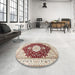 Round Machine Washable Traditional Desert Sand Beige Rug in a Office, wshtr484