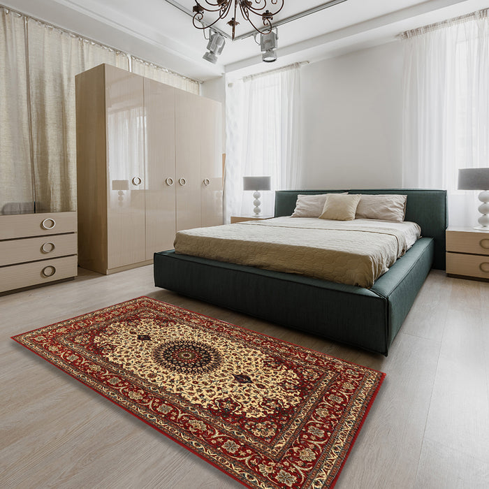 Traditional Brown Medallion Rug in a Bedroom, tr485