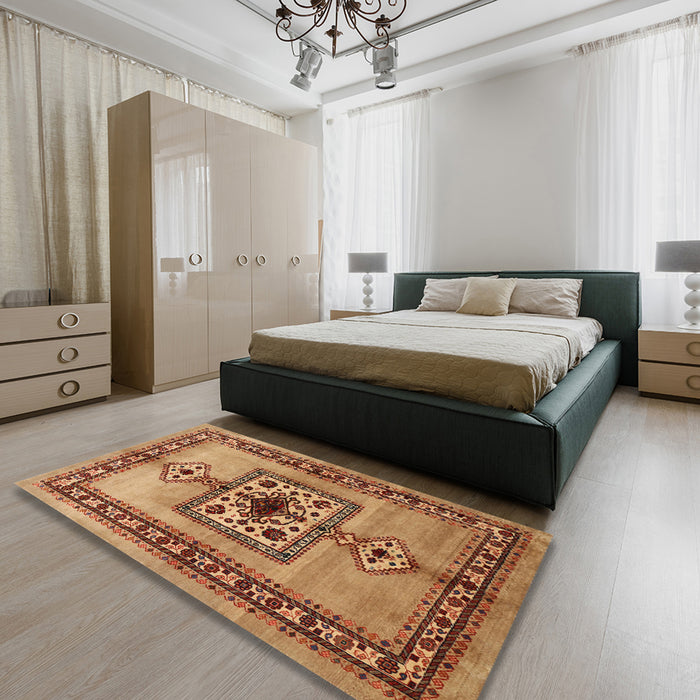 Machine Washable Traditional Mahogany Brown Rug in a Bedroom, wshtr486
