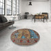 Round Traditional Brown Animal Rug in a Office, tr488