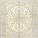 Round Machine Washable Traditional Sage Green Rug, wshtr489