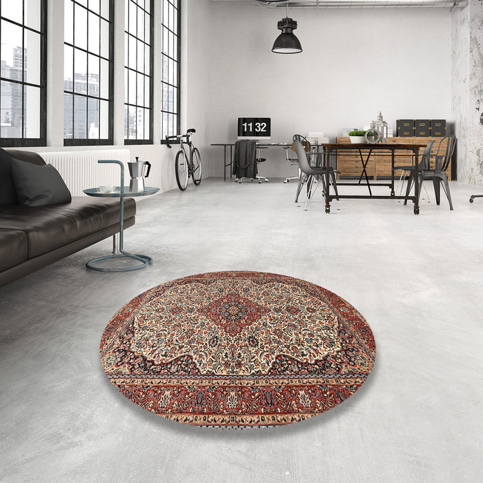 Round Machine Washable Traditional Vermilion Red Rug in a Office, wshtr490