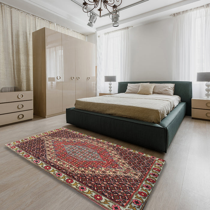 Machine Washable Traditional Dark Almond Brown Rug in a Bedroom, wshtr492