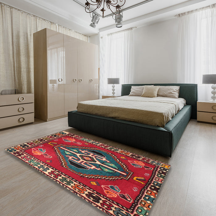 Traditional Dark Almond Brown Persian Rug in a Bedroom, tr493