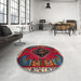 Round Machine Washable Traditional Red Rug in a Office, wshtr494