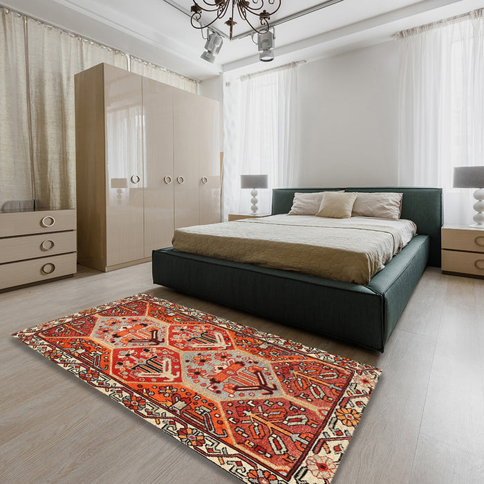 Traditional Sand Brown Persian Rug in a Bedroom, tr495