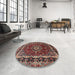 Round Traditional Orange Salmon Pink Medallion Rug in a Office, tr499