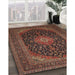 Traditional Dark Scarlet Red Medallion Rug in Family Room, tr500