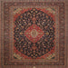 Square Traditional Dark Scarlet Red Medallion Rug, tr500