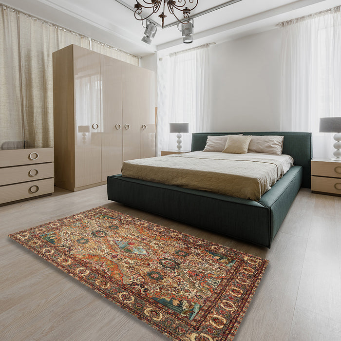 Traditional Brown Persian Rug in a Bedroom, tr501
