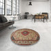 Round Machine Washable Traditional Brown Green Rug in a Office, wshtr502