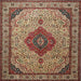 Square Traditional Brownish Green Medallion Rug, tr502