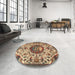 Round Machine Washable Traditional Sangria Brown Rug in a Office, wshtr503
