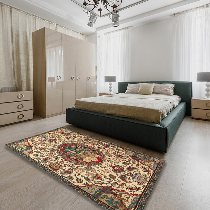 Machine Washable Traditional Sangria Brown Rug in a Bedroom, wshtr503