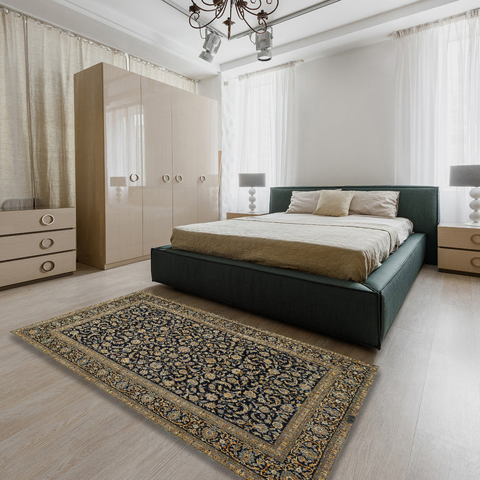 Traditional Mid Gray Persian Rug in a Bedroom, tr504