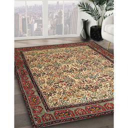 Traditional Metallic Gold Persian Rug in Family Room, tr505
